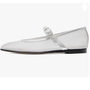 Pazzion Silver Mesh Squared Toe Mary Jane Easy Strap Buckled Slip On Ballet Flat